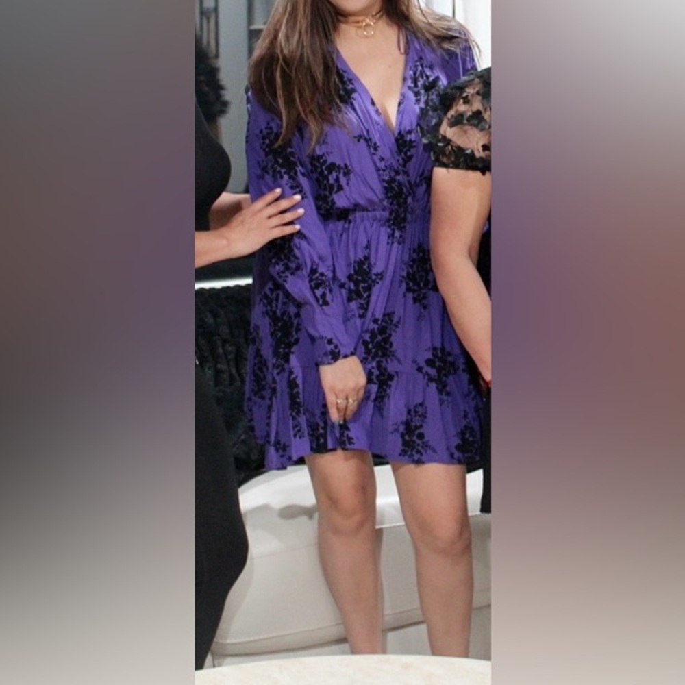 Zara Purple and Black Wrap Sundress V-Neck Short Sleeve